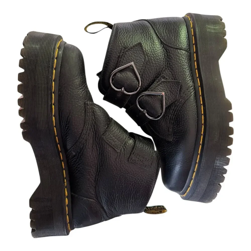 Dr. Martens Denon Flower Buckle Platform Boots Black Size 8